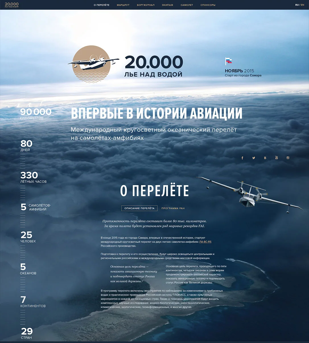 Атмосферный промо-сайт кругосветной экспедиции 20.000 лье над водой